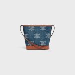 MINI BUCKET CUIR TRIOMPHE IN DENIM WITH TRIOMPHE ALL-OVER EMBROIDERY AND CALFSKIN - Image 3